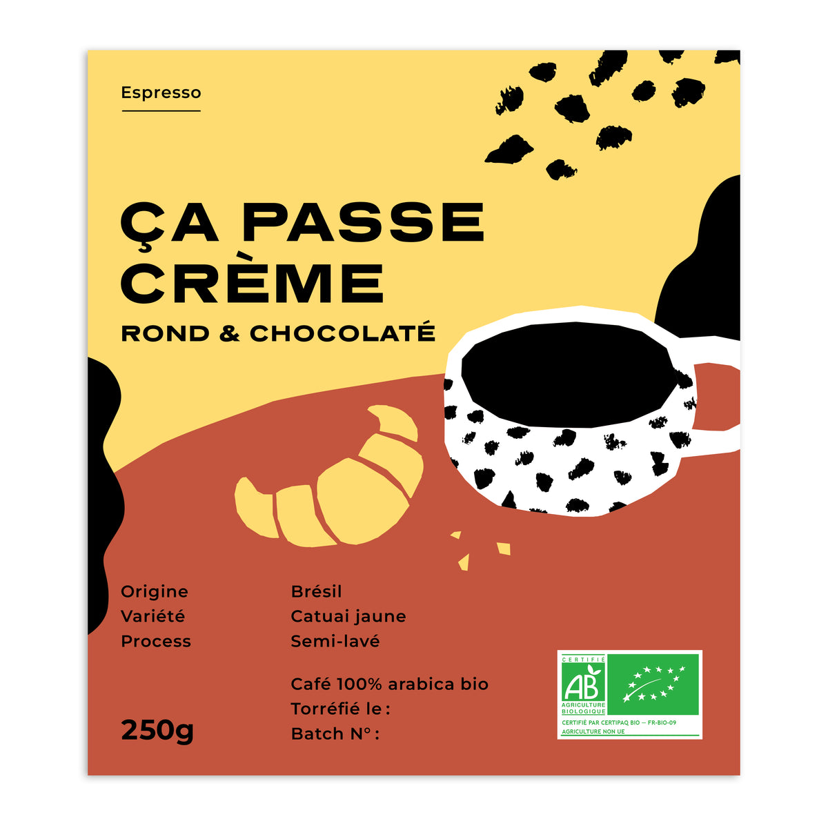 Packaging du café ça passe crème du Brésil avec les notes aromatiques